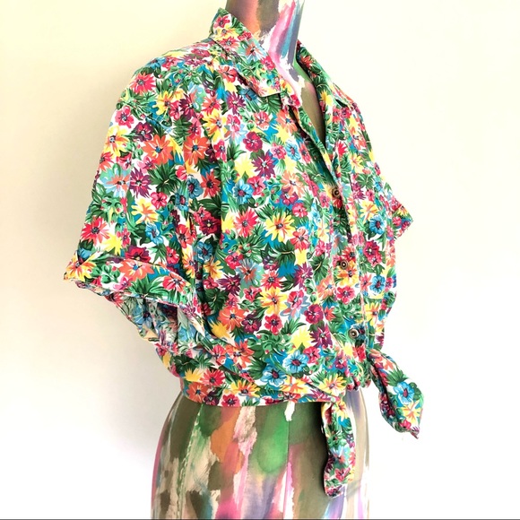 💐VINTAGE Liz Claiborne Multicolor Floral Cotton Top - Picture 2 of 5